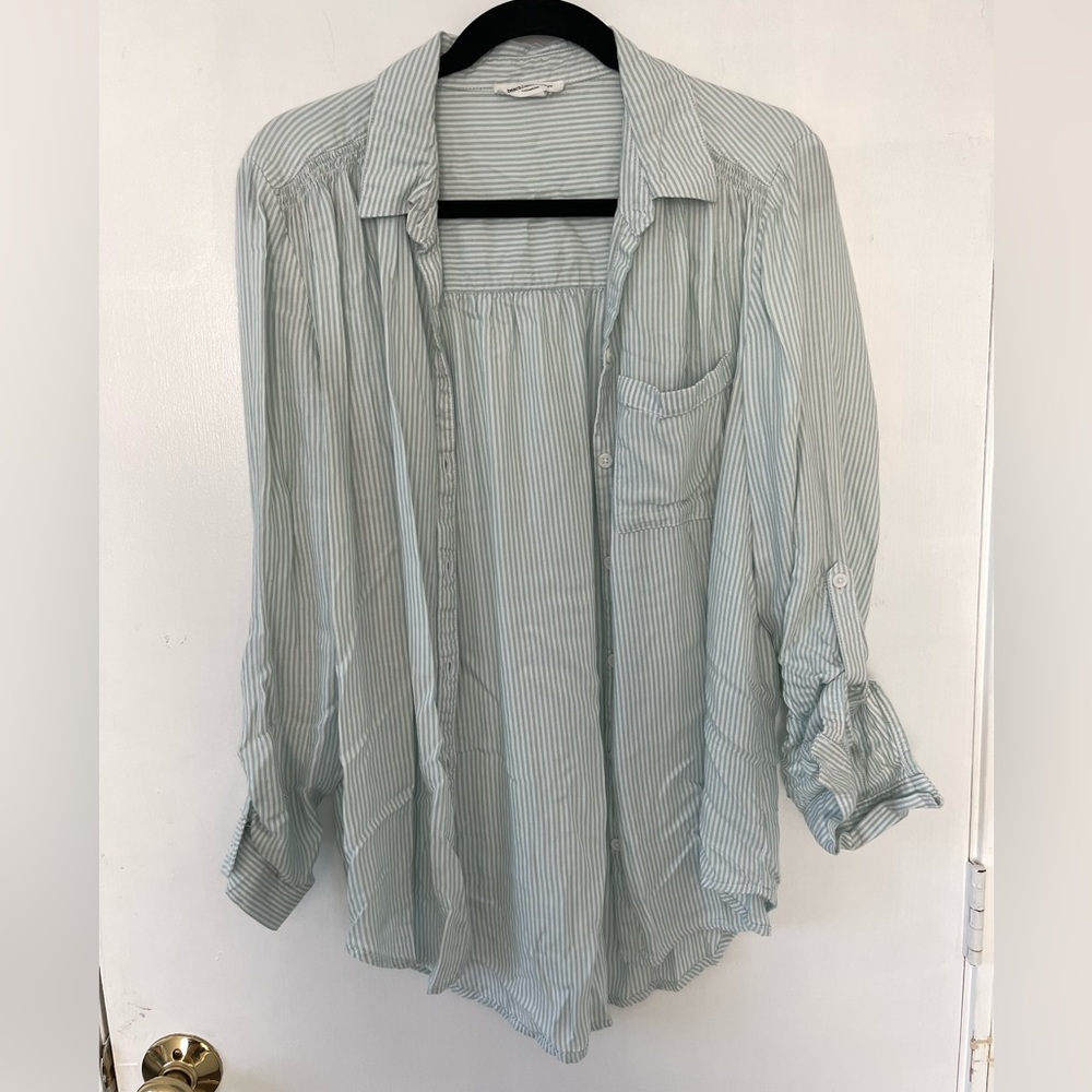 Blue and White Striped Button Up